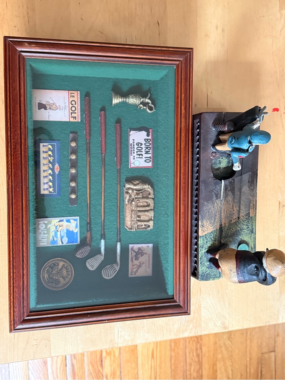 Vintage Golf Shadow Box with Green Felt Backing